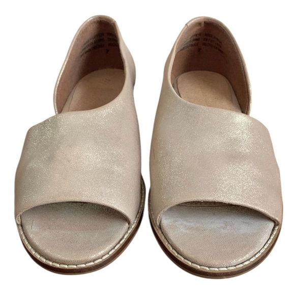 Anthropologie Souvenir D'Orsay Metallic Beige Leather Open Toe Flats Women’s 7 - Picture 2 of 7